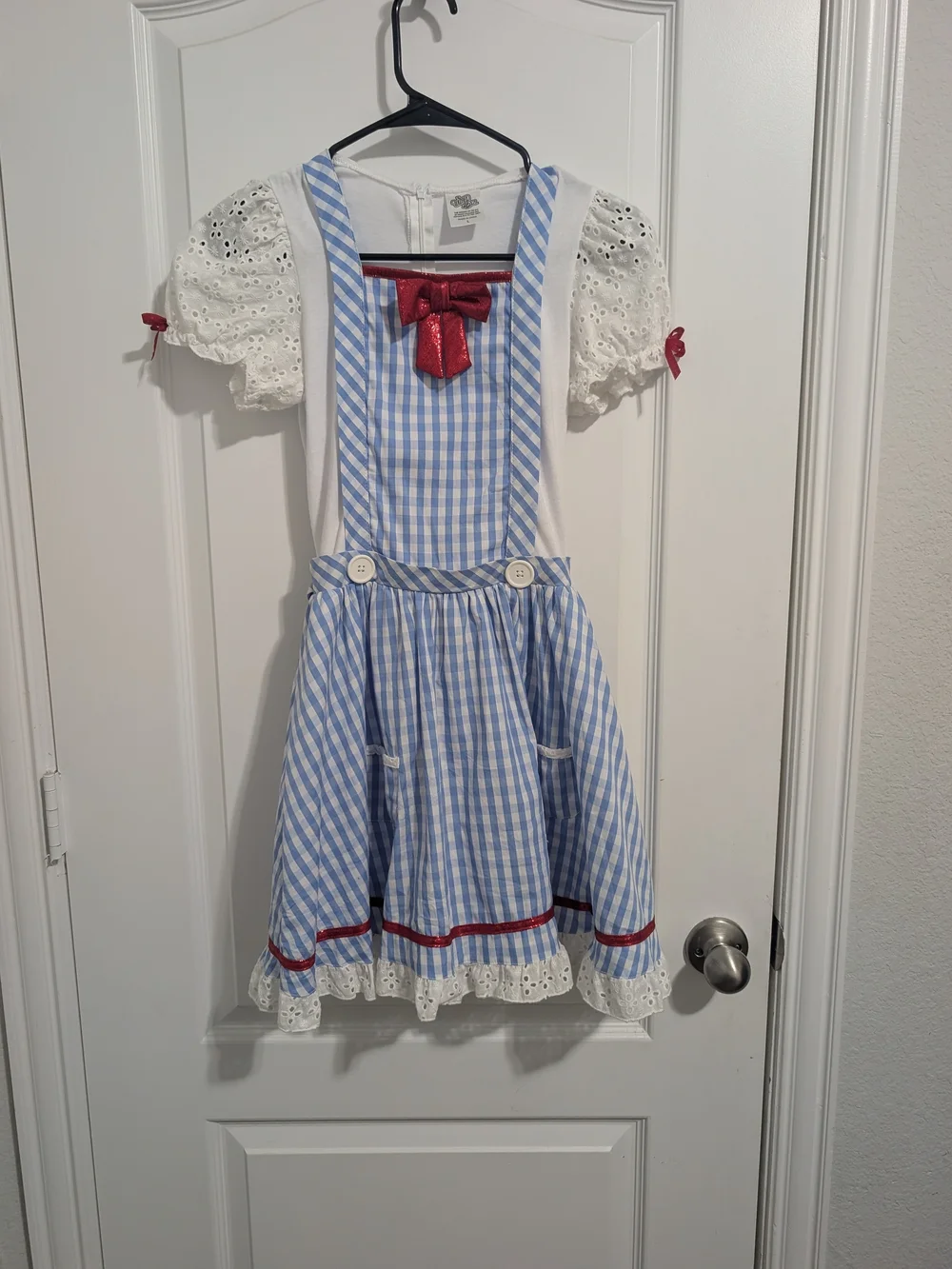 Blue Gingham Dorothy Kids Halloween Costume with Red Accents